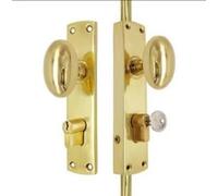 Oval KNOB Locking Door ESPAGNOLETTE/CREMONE BOLTUPTO 8.5'-Polished Brass. Euro Profile External Locking ESPAGNOLETTE CREMONE Bolt