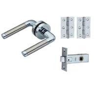 EUROART Lorenzo Internal Door Handle Sets - Latch Lock Bathroom Polished Chrome/Satin Nickel (Lock Pack)