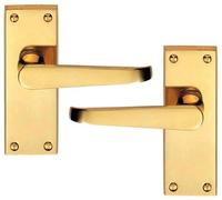 EUROART Pack of 3 Victorian Internal Straight Lever Door Handle - Latch Pack with Hinges (100 x 37 mm) - Polished Brass