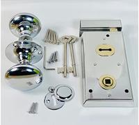 EUROART Polished Chrome Victorian Mushroom Rim Door Knobs & Rim Sash Lock Set