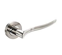 Euroart Roxton Wave Lever on Rose Door Handle in Dual Finish Satin Nickel and Chrome Polish (New Range) asm