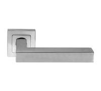 EUROART Satin/Polished Stainless Steel Mitred Door Handles Lever on Square Rose - Solid Tubular Latch Pack with Hinges