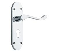 EUROART Shaped Scroll Lever on Backplate Euro Profile Handle 168mm x 40mm Smooth Finish Lock Door Furniture (Satin Nickel)
