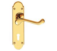 EuroArt Shaped Scroll Lever on Backplate Lock Handle 168mm x 40mm Smooth Finish Keyhole Door Furniture (Black)