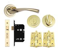 EUROART Twirl/Verto Lever on Rose Door Handle Bathroom Pack PVD Finish with Ball Bearing Hinges