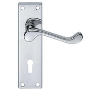 EUROART Valens Scroll Lever on Backplate Key Lock Handle Set 150mm x 40mm Pair Traditional Mortice Sash Lock Interior Door Furniture (Polished Chrome)