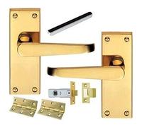 EUROART Victorian Internal Straight Lever Door Handle - Latch Pack with Hinges (100 x 37 mm) - Polished Brass