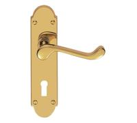 EUROART Victorian Scroll Lever On Shaped Backplate - (Contract Range) Lock, Bathroom & Latch (Lock, Polished Brass)
