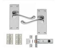 EUROART Victorian Scroll Satin & Brushed Chrome Latch Handle with Latch and Hinges 99x35mm