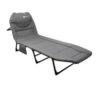 Eurocatch Folding Carp Bedchair Grey - 5 Position Adjustable Backrest - 4 Support Legs - Padded Headrest - Side Pocket - Compact Carp Fishing Bed - 195x65x27cm