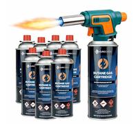 Eurocatch Gas Torch Set 1300°C - Electric Ignition - Adjustable Flame Power - Includes 8 227g Butane Gas Cartridges