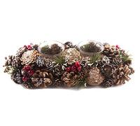 EUROCINSA Ref. 29023 Set of 3 Tealight Holders with Glass for 2 Candles on Base of Frosted Pineapples and Berrys Red 22 x 9 x 14 cm 1set, Brown/Green, One Size