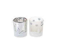 EUROCINSA Ref. 29057 Set of 12 Metallic and Matte Glass Glasses with Christmas Motifs 7 Ø x 8 cm 1set, Silver/White, One Size