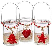 EUROCINSA Ref. 29122 Glass Candle Jar with Wooden and Metal Beads Ø8 x 11.5 cm 3pcs Red One Size