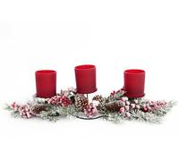 EUROCINSA Set of 4 Candle Holders with Black Metal Frame and Base of Branches, Pineapples and Berrys Red with Glasses for 3 Candles 38.5 x 10 x 14 cm 1set Branches/Glass, Green/Red, One Size