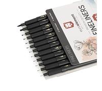 EuroElement Black Fineliner Pens Set Art Supplies 12 Pack Technical Microliner Drawing Pens for Artist, Brush Pens for Handwriting, Calligraphy, Sketching, Illustrations, Drawing