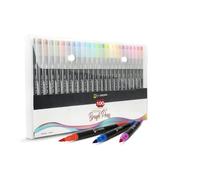 EuroElement Dual Tip Brush Pens Art Supplies Colouring Pens Set of 100 coloured Pens Felt Tip Pens Art Pens for kids and Adult Colouring Books Fine Tip for Drawing Calligraphy (100)