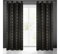 Eurofirany Blackout Light Insulating Darkening Pattern Curtain 8 Eyelets 1 Piece Elegant Straight Plain Black Living Room Bedroom Lounge 140 x 250 cm