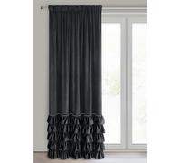 Eurofirany Carli Velvet Curtain with Ruffle, Velvet Curtain with Ruffle Tape, 1 Piece, Opaque, Blackout, Exclusive Curtain for Living Room, Bedroom, 140 x 250 cm, Black