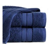 Eurofirany Cotton Towel with Simple Border Soft Pattern Thick Set of 3, Navy Blue, 70 x 140 cm