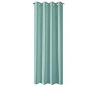 Eurofirany Curtain Smooth Textured Pompoms Pattern Trend Eyelets Funky Elegant Glamour Bedroom Living Room, Polyester, Light Turquoise, 135X250cm