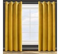 Eurofirany Design91 ROSA Soft Plain Opaque Velvet Curtain with Eyelets - 1 Unit, Fluffy Panel Drape Classic Glamour Elegant Living Room Bedroom, W55 x L98, Mustard