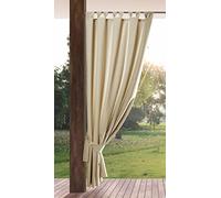 Eurofirany GARDEN Outdoor Curtain with Tab Top - 1 pc. Velcro Fastener, Sun Protection, Privacy Screen, Windproof, Waterproof Curtain for Patio, Gazebo, Pergola, Porch, W61 x L94, Light Beige