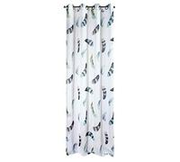 Eurofirany Smooth Feathers Pattern Transparent Print Matt 8 Eyelets Soft Curtains Modern Simple Bedroom Living Room, White + Green, 140X250cm