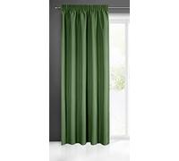 Eurofirany Smooth Plain Modern Curtain with Rufflette Tape for Rail-1 Unit, Bedroom, Living Room, Lounge, Kitchen, 140g m/2, Polyester, Dark Green, W55 x L106