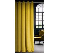 Eurofirany Soft Plain Opaque Velvet Curtain with Eyelets-1 Unit, Thick Fluffy Panel Drape Classic Glamour Elegant Living Room Bedroom, Mustard, W55'' x L98''