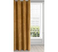 Eurofirany Soft Plain Opaque Velvet Curtain with Eyelets-1 Unit, Thick Fluffy Panel Drape Classic Glamour Elegant Living Room Bedroom, Honey Yellow, W55'' x L98''