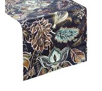 Eurofirany tablecloth, velvet floral pattern, flowers, leaves, leaf pattern, table decoration, table runner, tablecloth, velvet elegant, 1 piece, navy blue, 33 x 140 cm