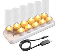 EuroFone 12PCS Tea Lights Candles,Rechargeable Tea Lights Flameless Candles, Flameless Small Candles with Charging Base for Room Restaurant Lantern Wedding Christmas Decorations (Remote NOT Included)