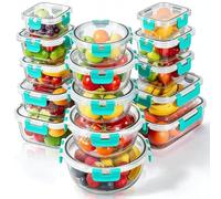 EuroFone 15 Pack Glass Food Storage Containers with Lids, Meal Prep Containers, Airtight Lunch Bento Boxes with Leak Proof Locking Lids for Microwave, Oven, Freezer, Dishwasher