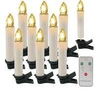 EuroFone Christmas Tree Candles, 10pcs LED Flameless Flickering Battery Taper Candles with Removable Clips/Waterproof Rings for Home Party Indoor Outdoor Xmas Trees Decor