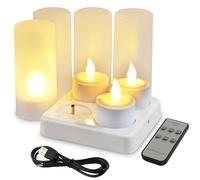 EuroFone LED Candles Plastic Rechargeable Tealight Flickering with Charging Dock, Set of 4 (Yellow) (Yellow)