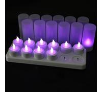EuroFone Rechargeable LED Candles Tealight Purple Candle Flameless with Charging Station Holder (12pcs)