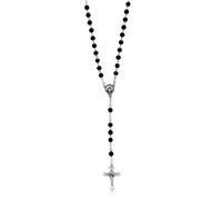 Eurofusioni Catholic Rosary beads Prayer men and women - Black glass bead necklace and silver plated crossnd silver plated cross