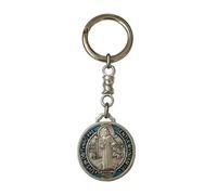 Eurofusioni Medal Keyring - Saint Benedict of Nursia, Silver, 1.18in Diameter, Italian Craftsmanship