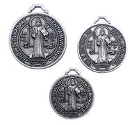 Eurofusioni Saint Benedict of Nursia Medal - 3 Silver Plated Medals Set- Diameters 1,18-1,38-1,58 In