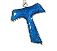 Eurofusioni Tau Cross Pendant, 10 Count - Silver Plated, Blue Enameled, Handmade in Italy - DIY Jewelry, Favors: Baptism, Communion, Christening, Birth