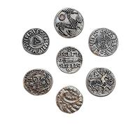Eurofusioni Viking Coins Artefacts Silver Plated Hanging Ornament. Original Gift Idea for Fans, Cosplay, Fantasy. Set of 7 Replica coinage Treasure of The Vikings