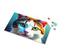 Eurographics Puzzles 1000 Piece A Colorful, Stylized Cat Face With Vibrant Green Eyes. Picture Puzzle Puzzle Books For Adults Easter Gifts For Toddlers(300PCS)