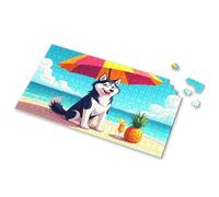 Eurographics Puzzles 1000 Piece A Happy Husky Enjoys A Tropical Drink On The Beach. Picture Puzzle Puzzle Books For Adults Easter Gifts For Toddlers(300PCS)
