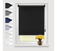 Eurohome Blackout Roller Blind Thermal Roller Blind 65 x 210 cm (Fabric Width 61 cm) Black Klemmfix No Drilling with Same Colour Coating Side Pull Roller Blind Oeko-Tex Standard 100 Clamping Roller