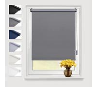 Eurohome Blackout roller blind, thermal roller blind, 80 x 130 cm (fabric width 76 cm), grey, Klemmfix, no drilling with the same colour coating, side pull roller blind, Oeko-Tex Standard 100,