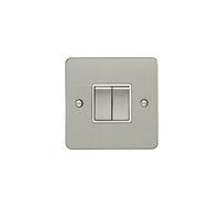 Eurolite 2 Gang 10Amp 2Way Switch Enhance Flat Satin Stainless Steel Plate Matching Rockers White Trim