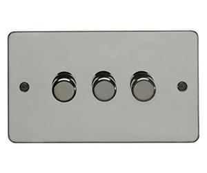Eurolite 3 Gang 400W Push On Off 2Way Dimmer Switch Enhance Flat Black Nickel Plate Matching Knobs