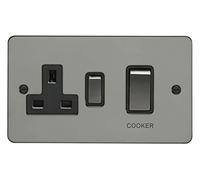 Eurolite 45Amp DP Cooker Switch with 13Amp Socket Enhance Flat Black Nickel Plate Matching Rockers Black Trim