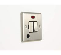 EUROLITE Enhance Brushed Satin Steel Switched Fuse SPUR with Flex Outlet and NEON FCU ENSWFFON SSB